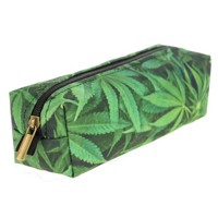 Modní kulatý penál / pouzdro na zip - Marihuana Weed Green